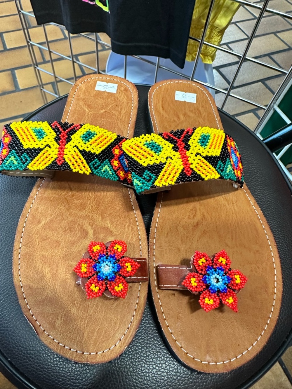 Beaded Floral Toe-Loop Sandals in Multicolor - Women
